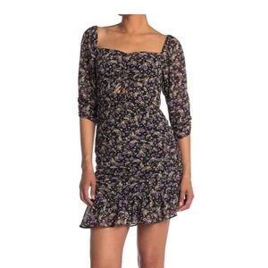 NWT. Astr A symmetrical Floral Dress in Purple and Black
